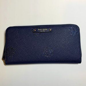 Kate Spade Neda Haven Lane Glitter Dot Zip Around Wallet Navy Blue